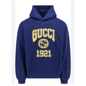 Gucci cotton jersey, hooded sweatshirt with yellow logo, embroidery size L